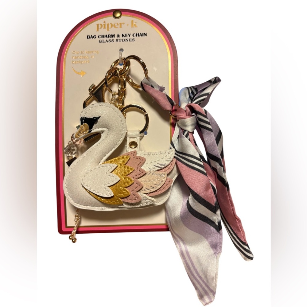 Piper K Swan Keychain with Pink and Gold Accents